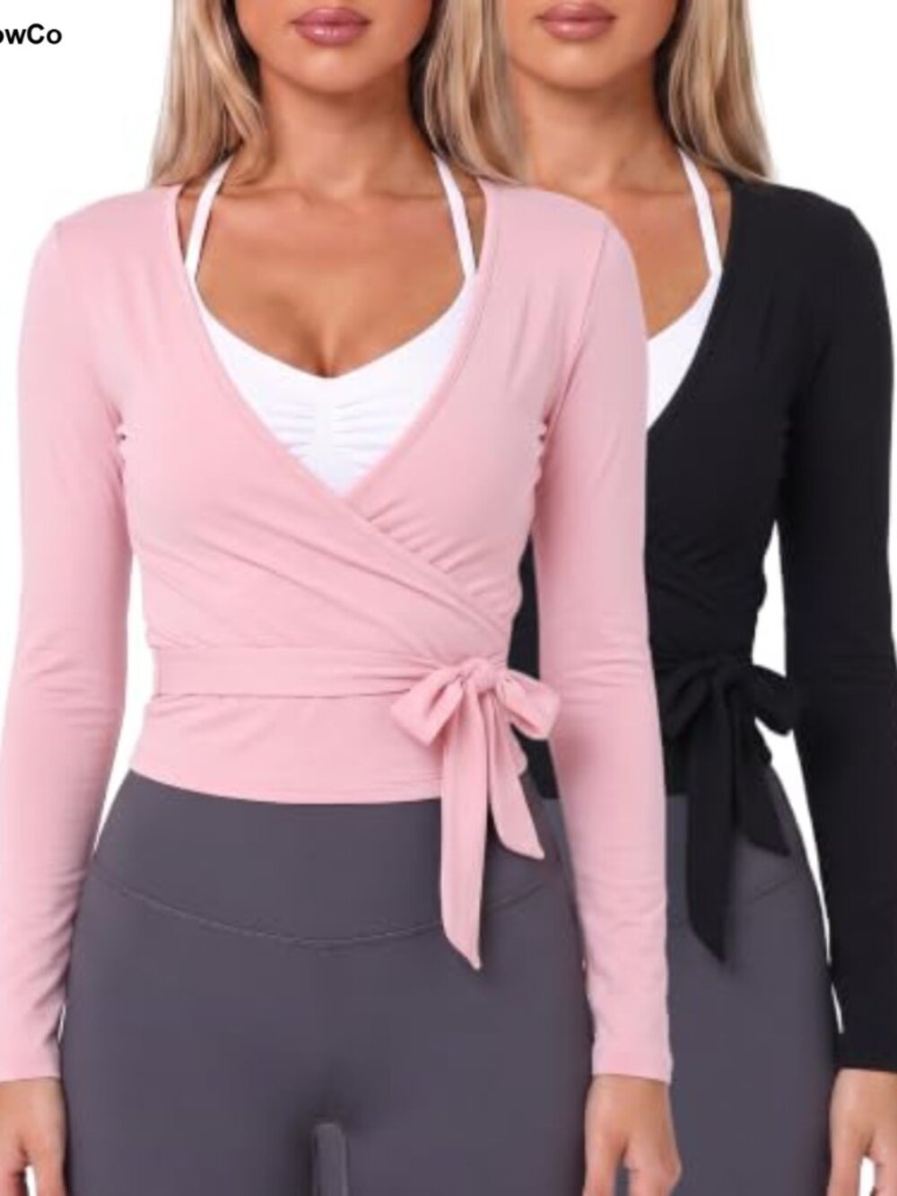 2 Pack Womens Ballet Wrap Top Long Sleeve Tie Front Shrug Yoga Pilates Crop
